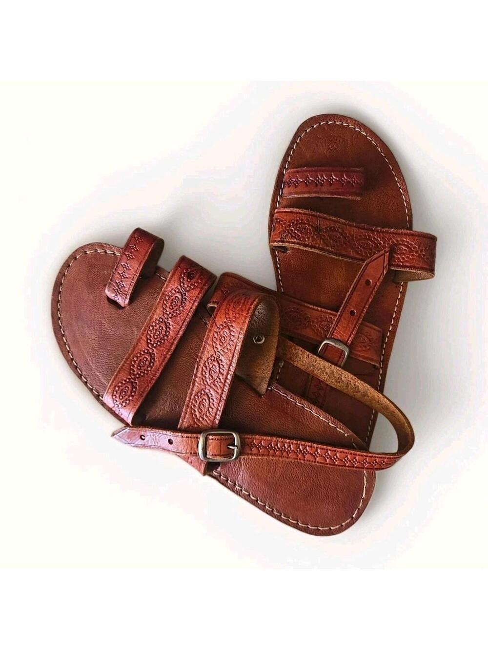 Vintage Brown Leather  Sandals Flats Size 7